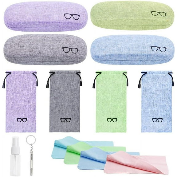 4 Sets Glasses Case, Portable Linen Hard Shell Eyeglasses Cases, Protective Glasses Box for Storage Sunglasses, Eye Glass Carry Case with Glasses Accessories