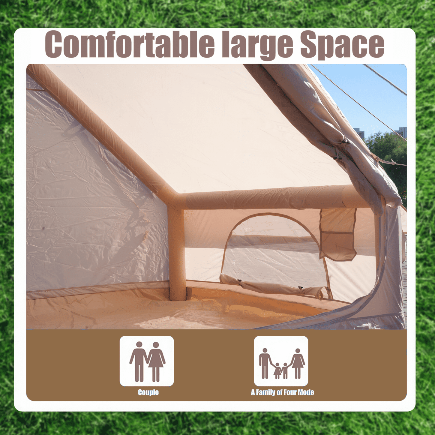 Inflatable Tent with Pump, 4-6 Person Instant Glamping Camping Tents House, Easy Setup Blow Up Family Tents for 4 Seasons, Waterproof Inflatable Tent for Camping with 12 Mesh Windows, khaki