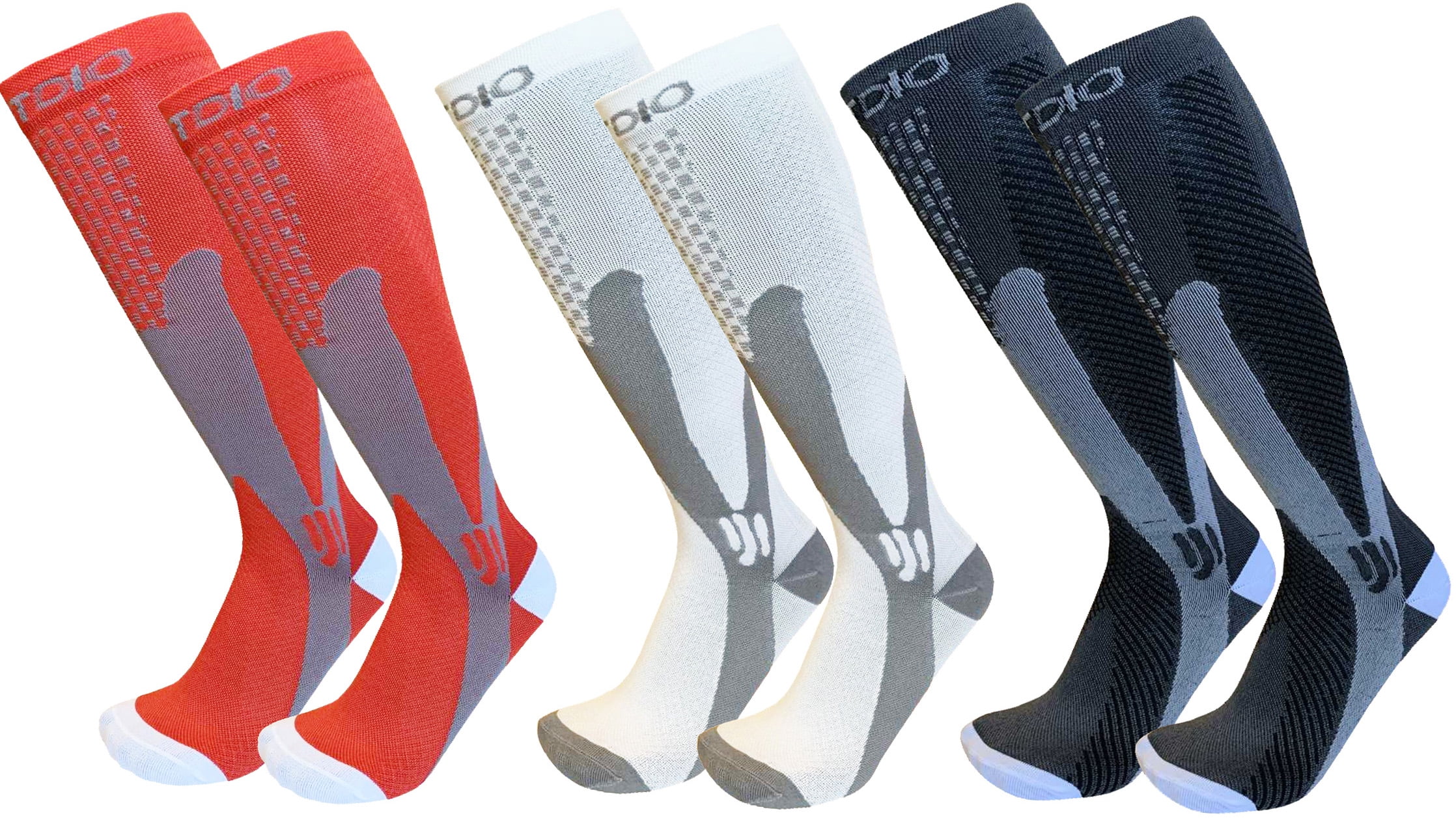 Graduated 1520mmHG Knee High 3Pair MultiColor Athletic Compression