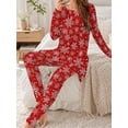 thumbnail image 3 of Women's Pajamas Set Milk Silk Long Sleeve Sleepwear Red Christmas Snowflake Lounge Sets 2 Piece, 3 of 7