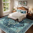 thumbnail image 2 of Jolicasa Area Rugs 9'x12', Washable Rug Non-Slip Soft Low Pile Vintage Distress Floral Rug for Living Room Bedroom Dining Room Office Decor, Teal Green Turquoise, 2 of 10