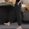 thumbnail image 4 of Sewkxo Pants Womens Sherpa Linen Drawstring Elastic Waist Trousers Spring Summer Casual Loose Lounge Trouser with Pockets,Black S, 4 of 6