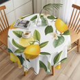 thumbnail image 3 of Yellow Lemon Round Tablecloth 54 inches Green Leaf White Flowers Farm Plant Summer Waterproof Oil-Proof Table Cloth Round Table Cover for Holiday Party Picnic Dinner Decor Indoor and Outdoor Use, 3 of 9