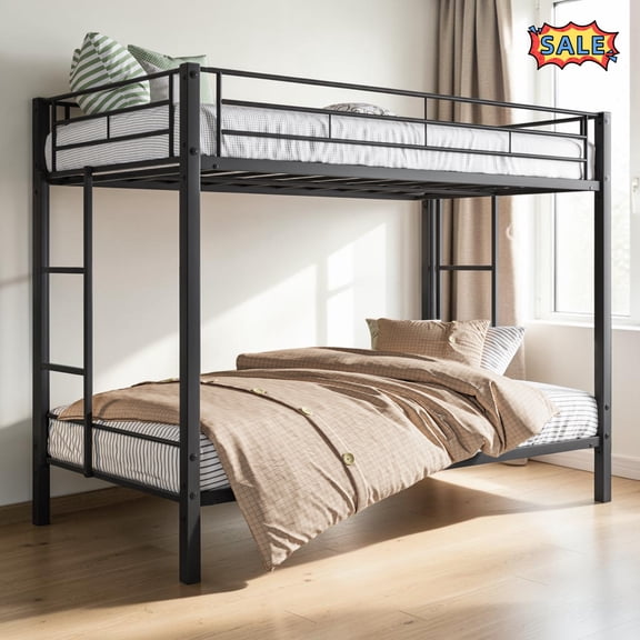 Tcbosik Bunk Bed Twin Over Twin Size, Heavy Duty Metal Bed Frame with Built-in Ladder and Full Length Guardrail, Noise-Free, No Box Spring Needed, Black