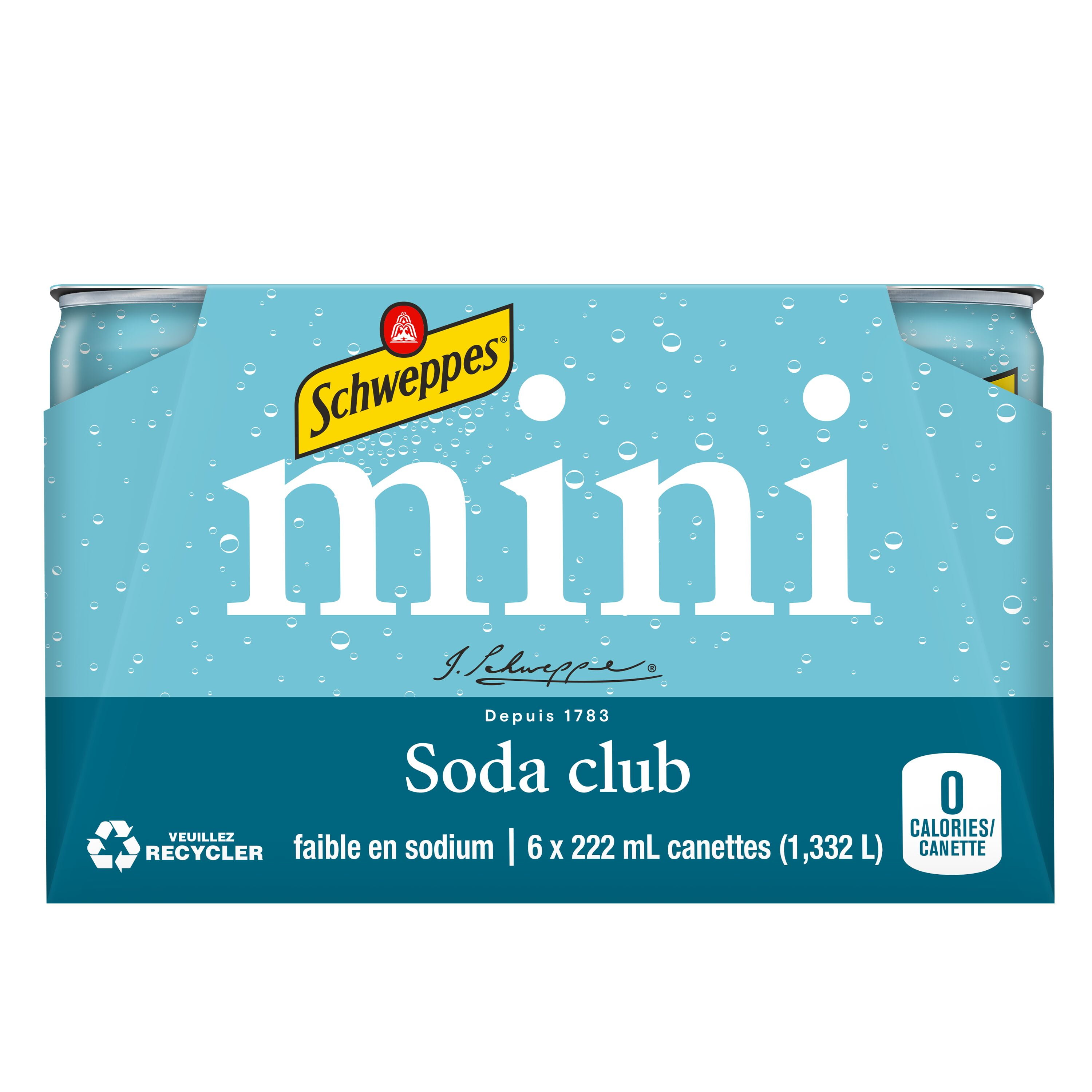 Schweppes Club Soda 6 x 222mL, Mini cans, 6x222mL