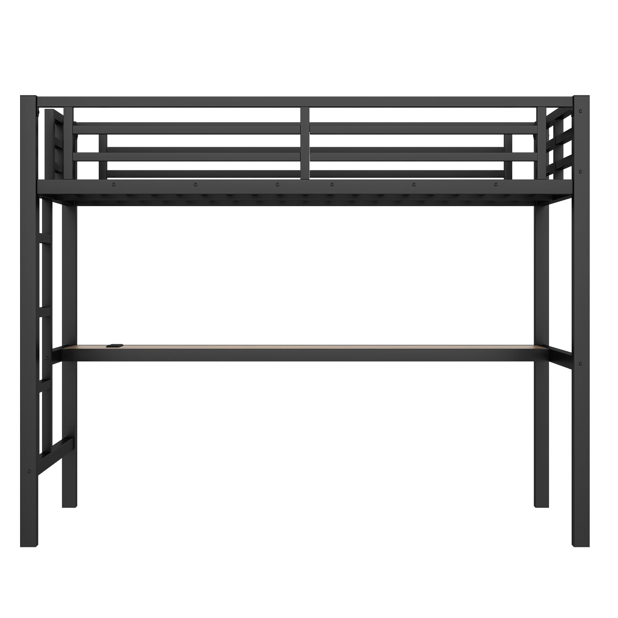 Leumius Twin Size Loft Bed,Metal Bed Frame with Power Outlet and LED Lighted,Space-Saving, Noise Reduced, Black