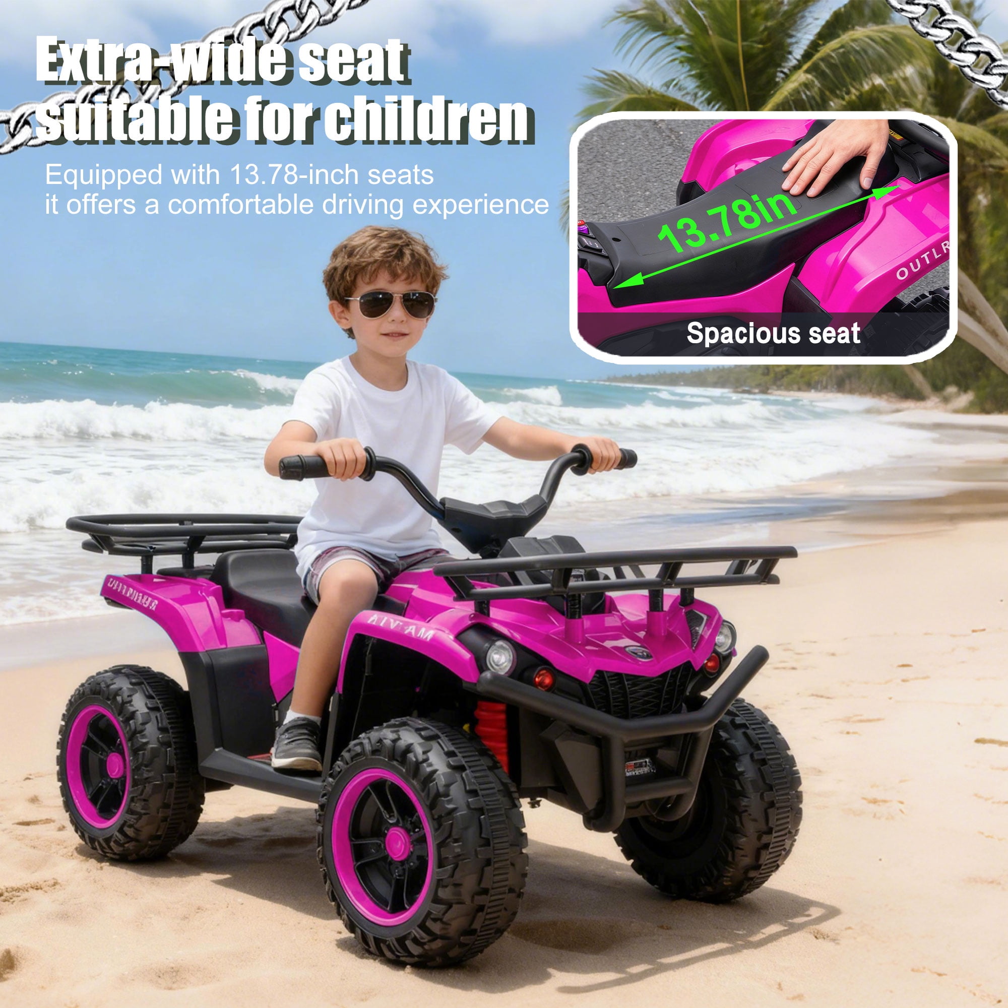 iYofe 24V Big Kids Ride on ATV Quad, Electric 4 Wheeler for Kids 3-6 with Battery Display, Anti-Slip Tires, LED Headlights, Bluetooth, MP3, Storage Racks, Gifts for Birthday & Christmas, Pink