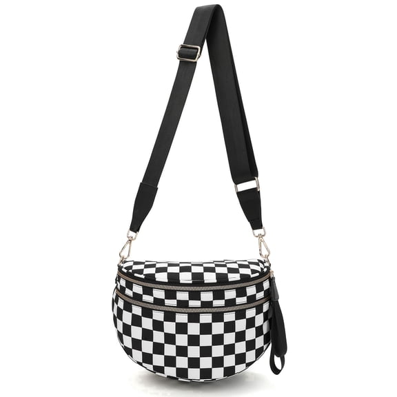 TKWEO Spacious Checkered Nylon Crossbody Bag Bum Bag Checkered Handbags Wallets for Women