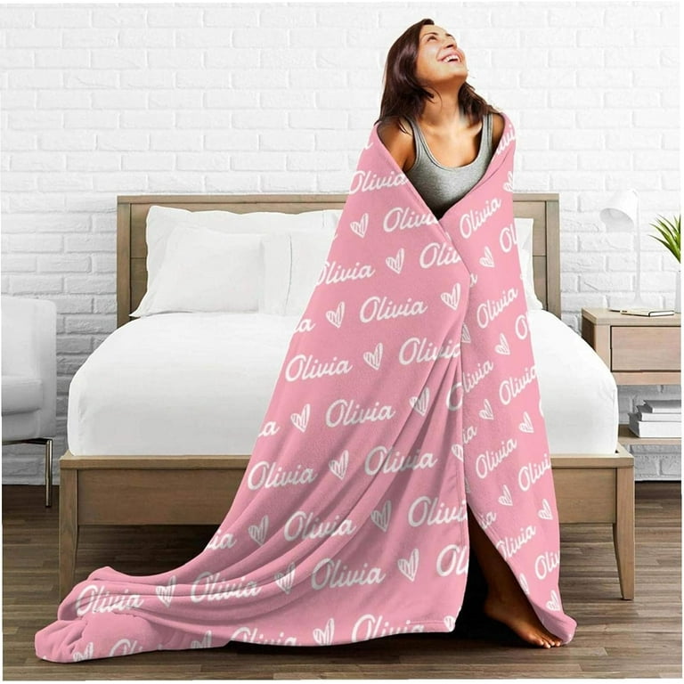 Personalised Name Custom Thin Blanket for Baby Kids Youth Teenager Adult Anti pilling Flannel Text Initials Monogram Gifts Customised Throws Blankets For Best Friends Couple Birthday Gift Walmart