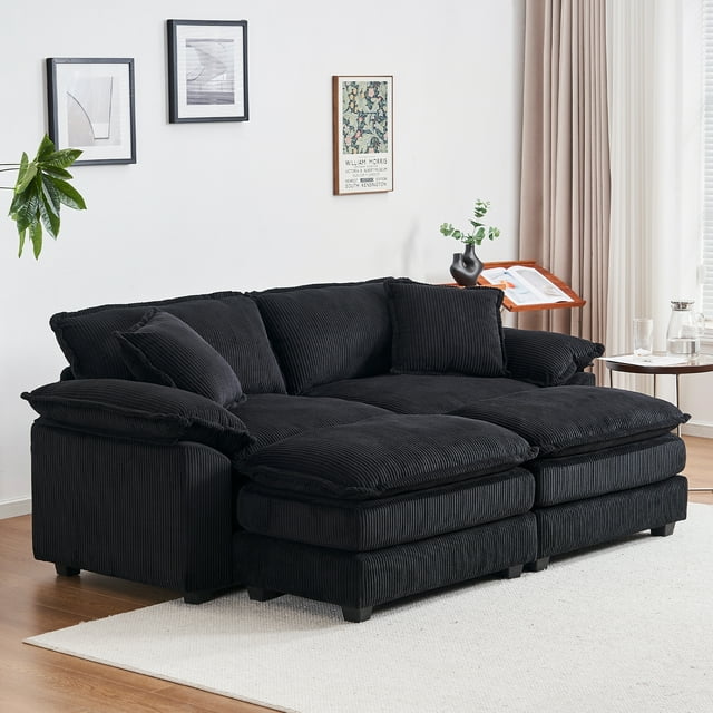 Noble House Canapé Modulaire Moderne Grand 2 Places, Canapé Combiné Style Nuage Confortable pour Salon, Noir