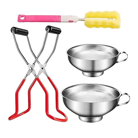 

Buodes Canning Tool Kit-Four-Piece Stainless Steel Canned Funnel Sponge Cleaning Brush