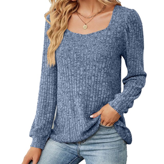 VBARHMQRT Chandails à Col en V pour Femmes Chandails à Col Plat Manches Longues Chemises Amples Décontractées Mode Automne Chandails S 2TG