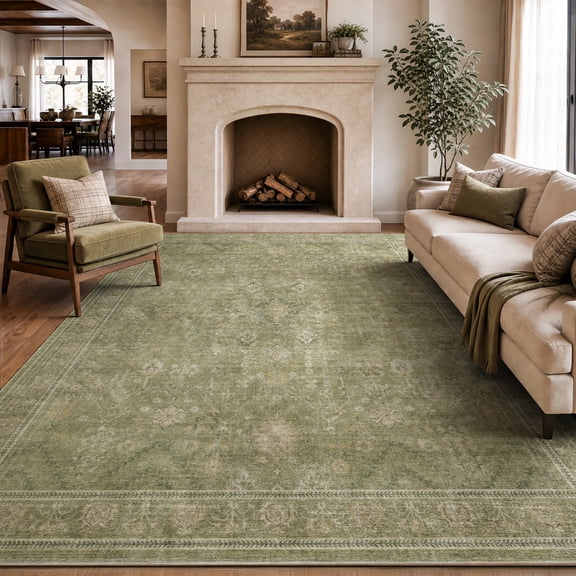 SIXHOME 5'x7' Area Rugs for Living Room Farmhouse Retro Area Rug Machine Washable Neutral Rugs Green