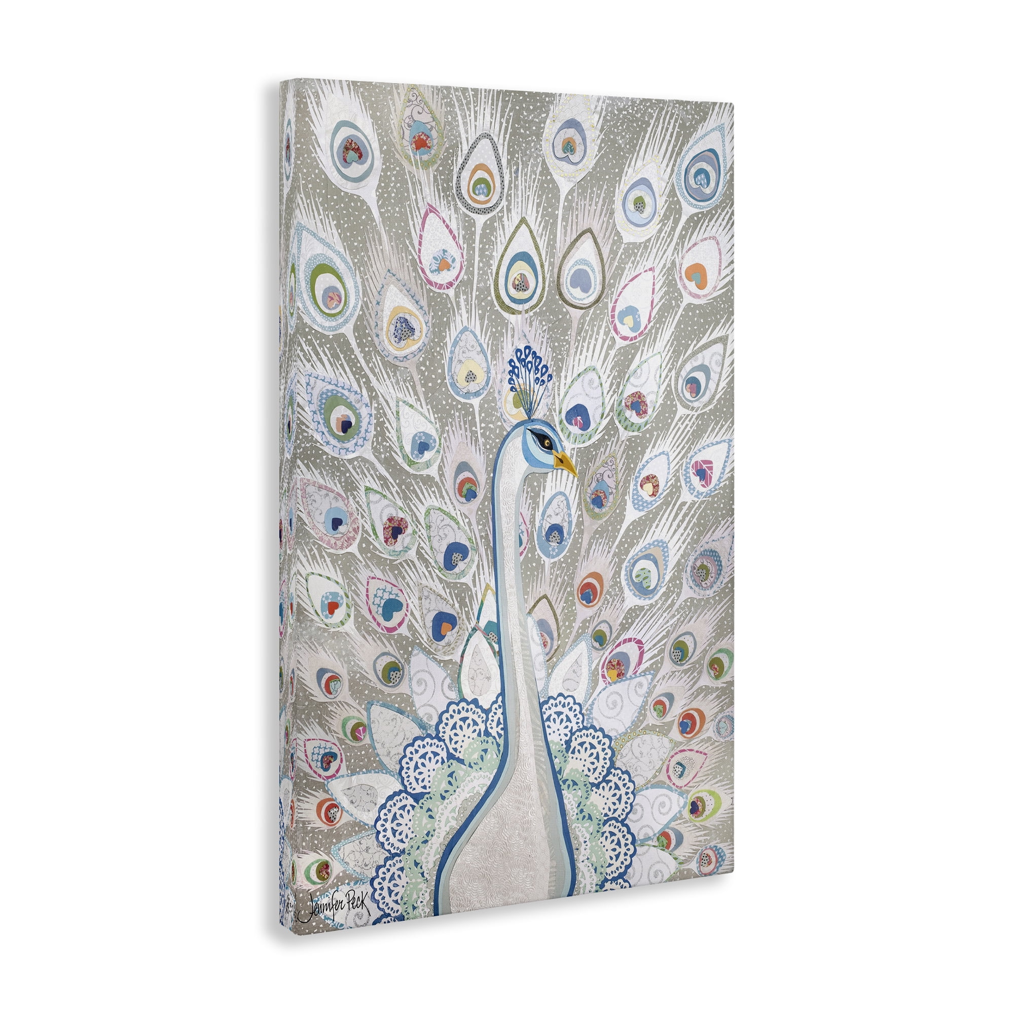 Stupell Industries Neutral Peacock Tail Pattern Animals & Insects Painting Gallery Wrapped Canvas Art Print Wall Art, 24 x 36