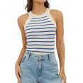 thumbnail image 5 of Baywell 2024 Summer Spice Hanging Neck Sleeveless Striped Bottom Sexy Slim Tank Top for Women S-XL, 5 of 7