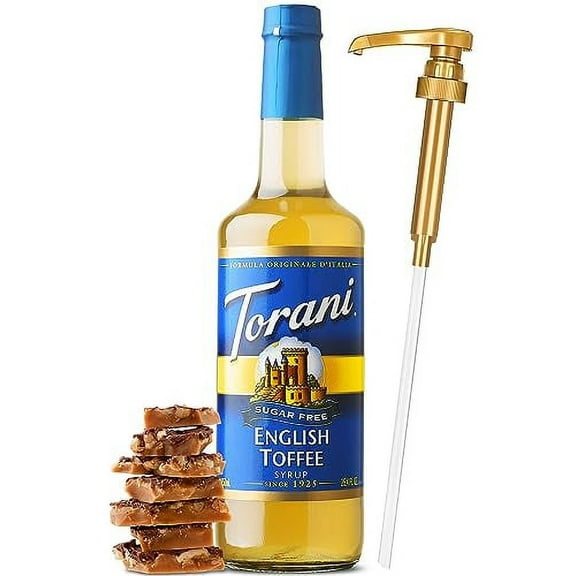 Torani Sugar Free English Toffee Syrup with Little Squirt Syrup Pump, 750ml 25.4 Ounces