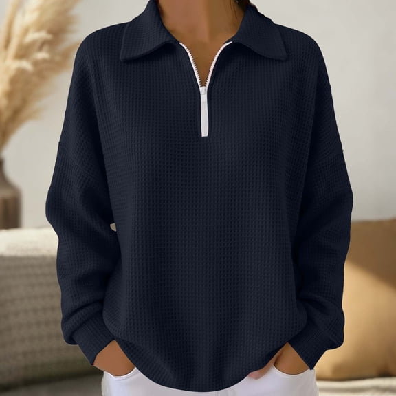 Ounisa Women's Long Sleeve Shirts-Casual Thermal Loose Fit Pullover Quarter Zip Sweatshirts