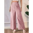 thumbnail image 6 of Women Linen Palazzo Pants Summer Boho Wide Leg High Waist Casual Lounge Pant 2026 Beach Travel Vacation Outfits Pink M, 6 of 8