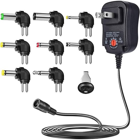 can 12W Universal Multi Voltage AC/DC Adapter Switching Power Supply with 8 Selectable Adapter Plugs, Suitable for 3 V to 12 V Device