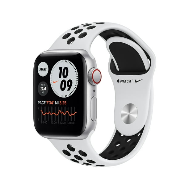 Apple Watch SE + Cellular, 40mm Silver Aluminum Case Platinum/Black Nike Sport Band - Regular - Walmart.com