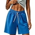 thumbnail image 3 of Pafei Tyugd Mesh Shorts for Women Athletic Cozy Breathable Bermuda Shorts with Pockets Casual Elastic Drawstring Waisted Basketball Shorts Blue M, 3 of 6