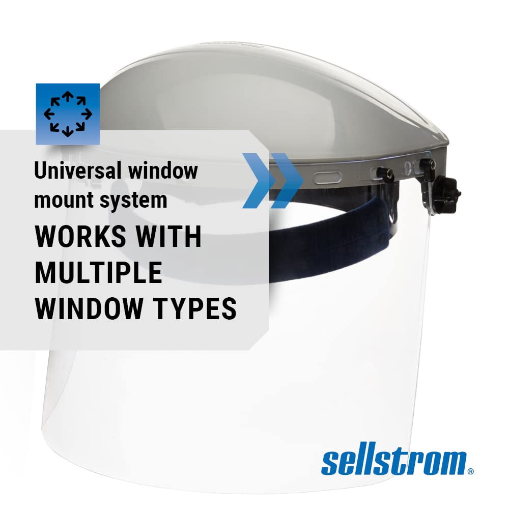 Sellstrom Advantage Face Shield - Lightweight Mask with Crown & Ratchet Headgear, for Work, Grinding, Cutting - ANSI Z87.1 - Clear Uncoated Polycarbonate Window CA2