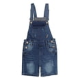 thumbnail image 1 of KIDSCOOL SPACE Shorts pour Filles, Shortalls d'Été en Denim Extensible Déchiré, Bleu Profond, 7-8 Ans, 1 of 7
