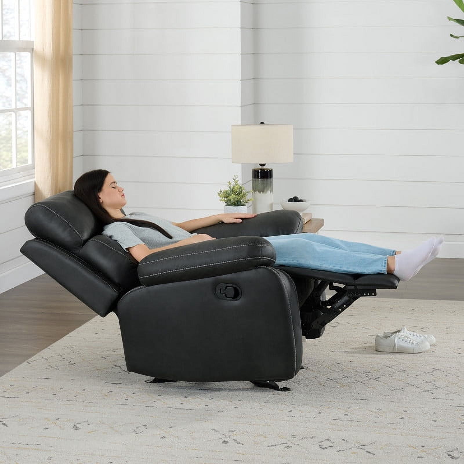 CHITA Manual Rocker Recliner Chair with Adjustable Headrest Sofa Recliner Chairfor Living Room Faux Leather Home Theater Seating,Black
