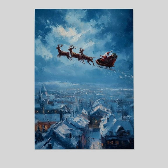 Christmas Poster- Santa and Flying Reindeer Oil Painting Poster, One Sheet Wall Size 24''x36'' -Gategoo