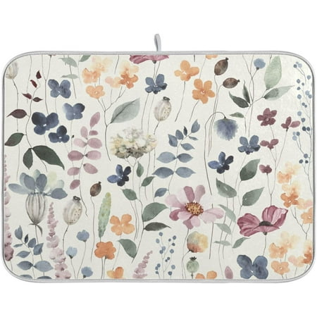 

Watercolor Flower Dish Drying Mat for Kitchen Counter 18 x 16 inch - Absorbent Reversible Microfiber Dish Mat Heat Resistant Drying Pad Dish Drainer Mats for Countertop - Purple