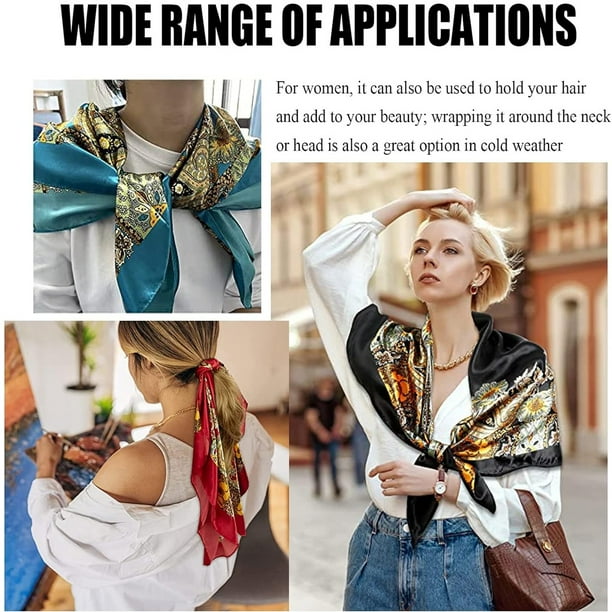 Pañuelo De Satén 90x90 Cm Para Mujer - Bandana Multiusos Para Cabeza, Cuello O Como Accesorio