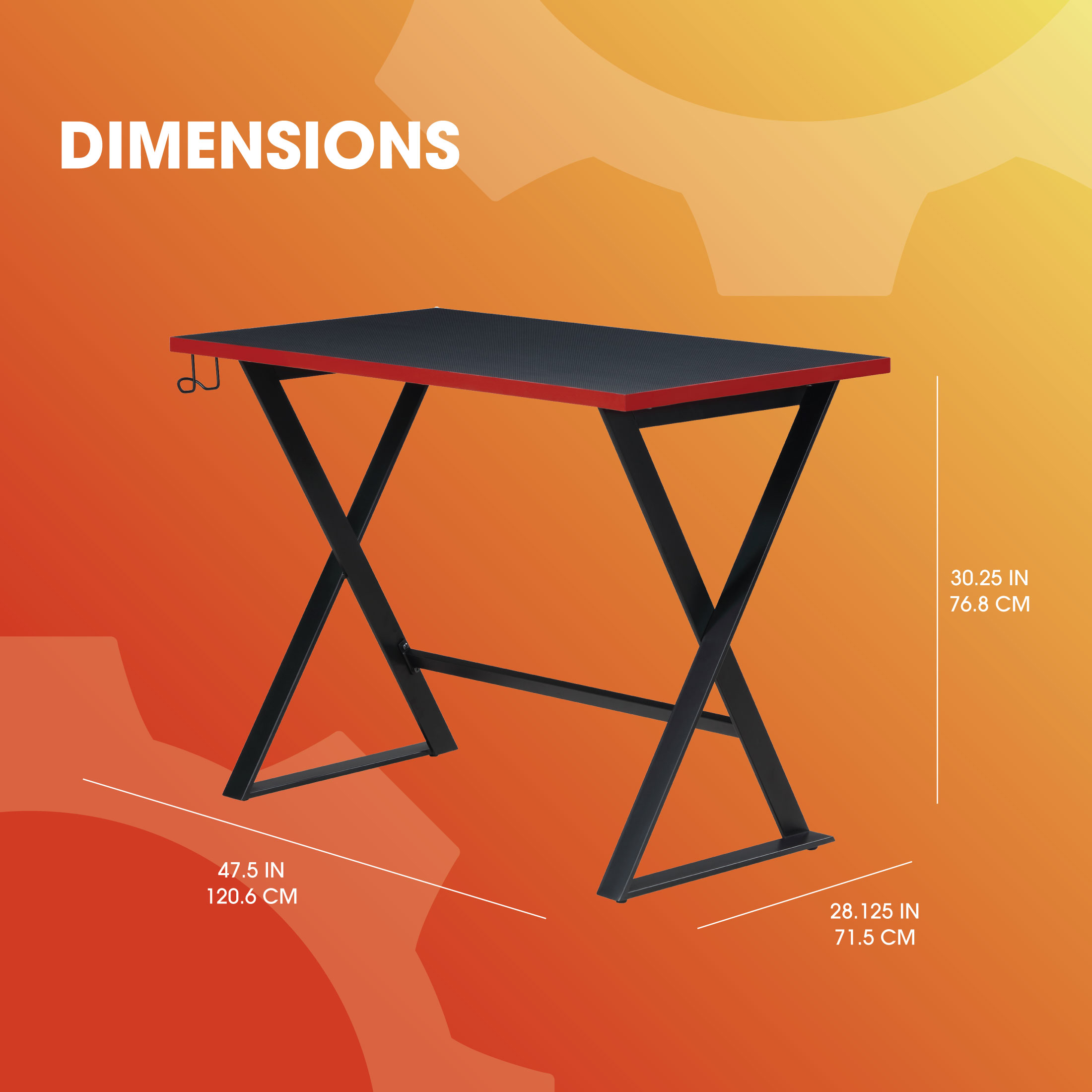 Gamer Gear Jr. Gaming Desk with LED Lighting, Teens and Kids, Red and Black