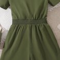 thumbnail image 7 of Mevxay Girl's Short Sleeve Romper Shorts Casual Lapel Elastic Waist Solid Color Button Down Jumpsuit Shorts for Teen Green, 7 of 7