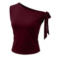 thumbnail image 4 of CUSTG Sleeveless Women Solid Color One Shoulder Fitted Front Tie Knot Blouse Camisole Tops Stylish Ladies Summer Shirts, 4 of 4