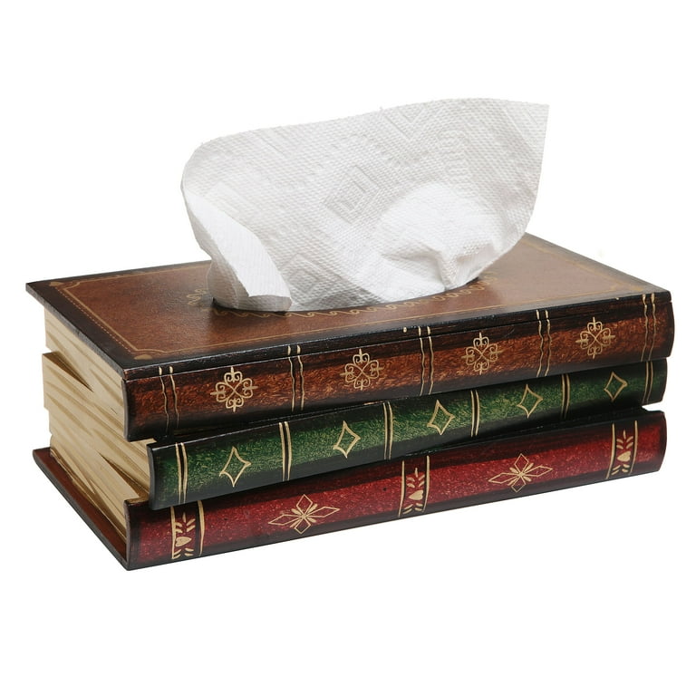 MyGift Wood Bathroom Facial Tissue Holder Antique Book Design