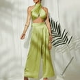 thumbnail image 4 of Womens 2 Pieces Outfits Summer Solid Casual Criss Cross Sleeveless Crop Tops and Wide Leg Pants Sets, 4 of 9