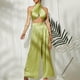 thumbnail image 4 of Moda mujer dos piezas cuello halter sólido sin mangas irregulares tops y conjuntos de pantalones de pierna ancha Wmkox8yi  bvn1056, 4 of 9