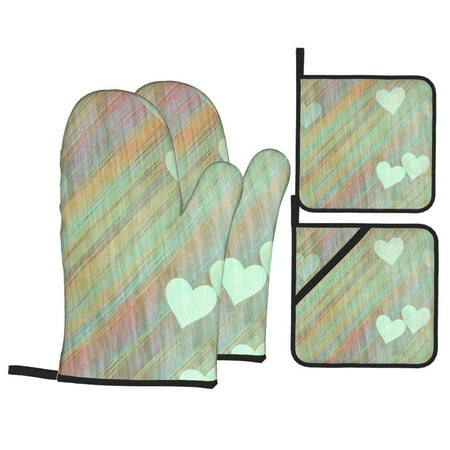 

YFYANG Oven Mitts and Pot Holders Sets 4 Pieces Non-Slip Heat Resistant Retro Rainbow Love Kitchen Glove Pot Mat for Cooking and Baking