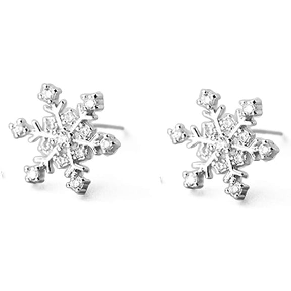 Crystal Snowflake Flower Stud Earrings Sterling Silver 925 Dainty Cubic Zirconia Winter Ear Studs Piercing Post Christmas Earring Party Fashion Jewelry for Women Daughter