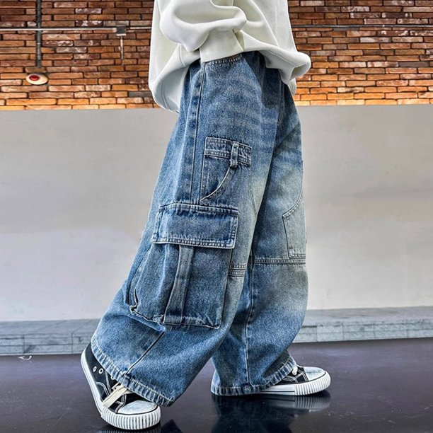 XXWXYD Lightweight Cargo Jeans for Boys - Drawstring Elastic Waist