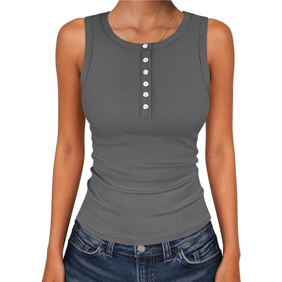 SwiftWear Women's Henley Ribbed Tank Tops Sleeveless Button Down T Shirts Summer Slim Fitted Basic Tops for Casual & Layered Outfits