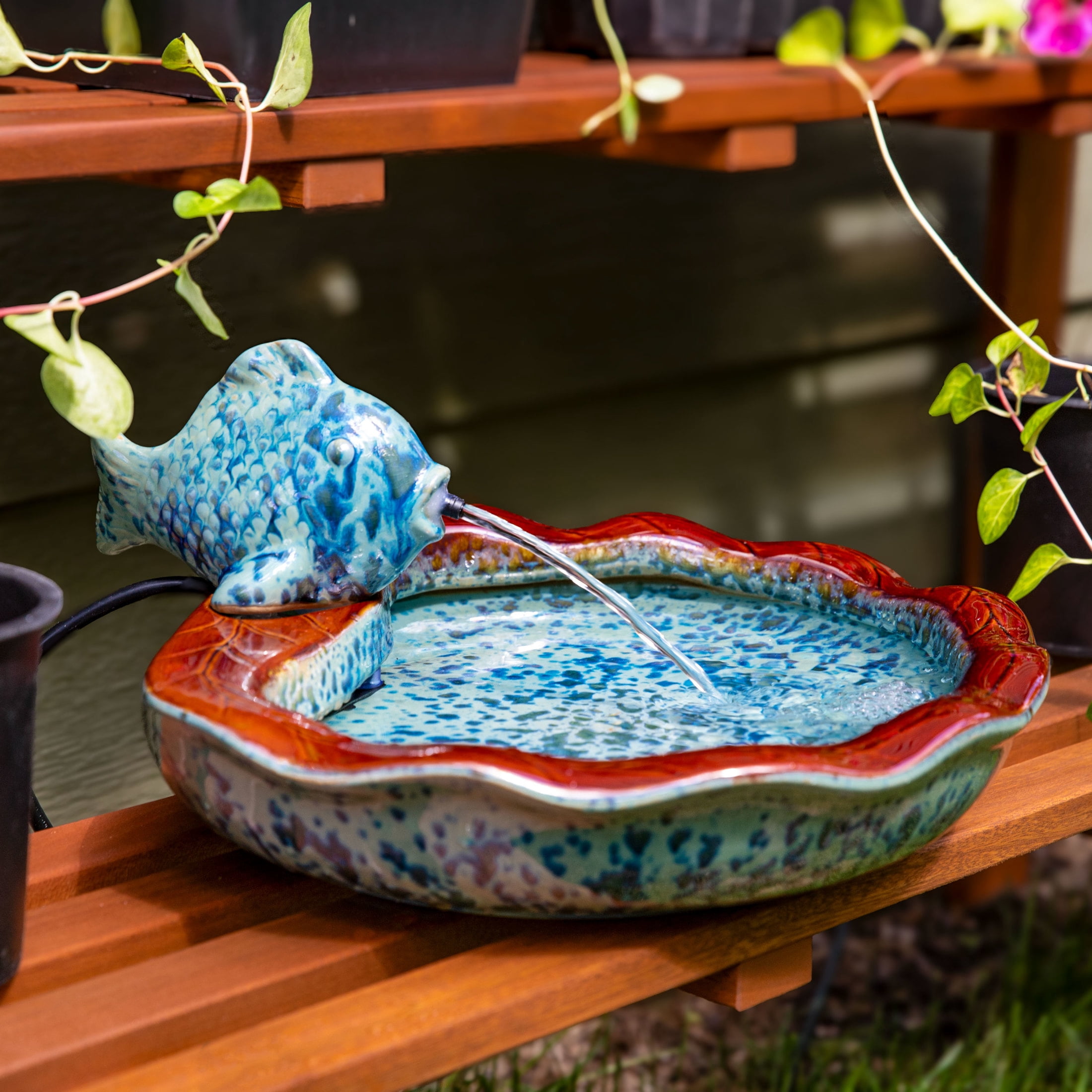 Sunnydaze Aqua Fish Glazed Ceramic Outdoor Water Fountain