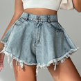 thumbnail image 2 of Denim Shorts Ripped High Waist Loose High Quality Tassel Jeans, 2 of 5