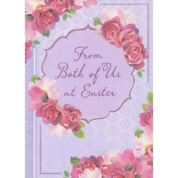 Designer Greetings Sparkling Pink and Red Flowers on Light Purple with Diamond Patterns Easter Card from Both of Us