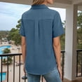thumbnail image 5 of T Shirts for Women 2026 Summer Linen Short Sleeve Button Down Collared Business Casual Office Work Tshirt Blouse, 5 of 8