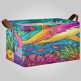 thumbnail image 2 of Waterproof Foldable Storage Basket Medium, Metal Frame & Hollow Board Support, for Clothes and Toy Organization Colorful Shark Pattern, 2 of 7