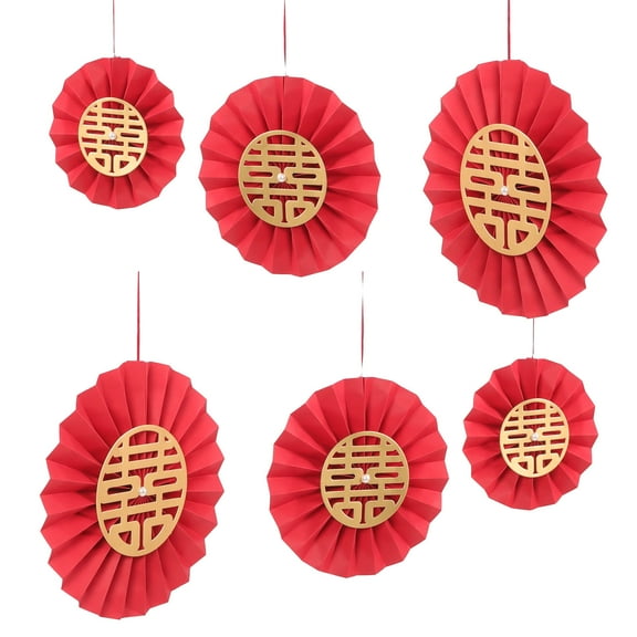 TINKSKY 6Pcs Red Paper Fan Flowers for Wedding and Party Decorations in Traditional Chinese Style