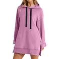 thumbnail image 2 of Chandail à Capuche pour Femmes Robe Longueur Genou Long Chandail-Over Hauts Fendus Automne Hiver Chandail en Peluche, 2 of 7