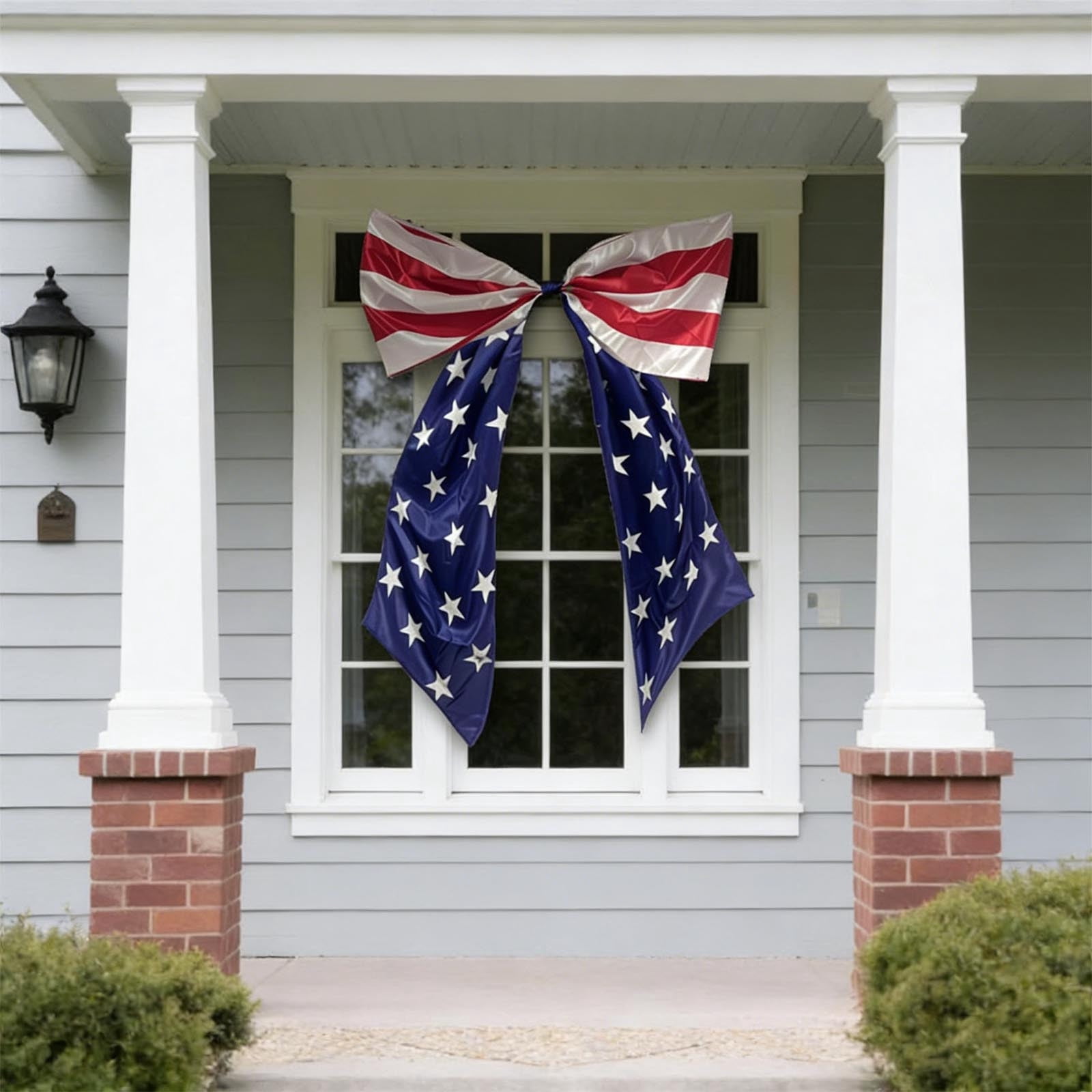 Stijggn Decorative Bow Patriotic Decorations Pre-Tied Patriotic Wired Ribbon Bow, Independence Day, Memorial Day, Tree Topper Bow for Front Door Outdoor Decoration