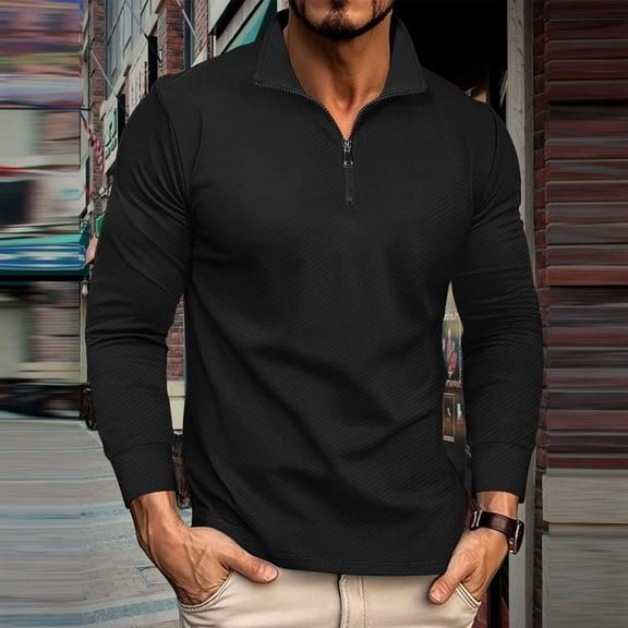 Dovford Mens Polo Shirts Fashion Lightweight Shirts Long Sleeve Zipper Shirt with Pocket